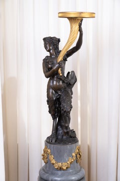 Pair of French 18th Century Bronze Statues of Satyrs, Signed Clodion