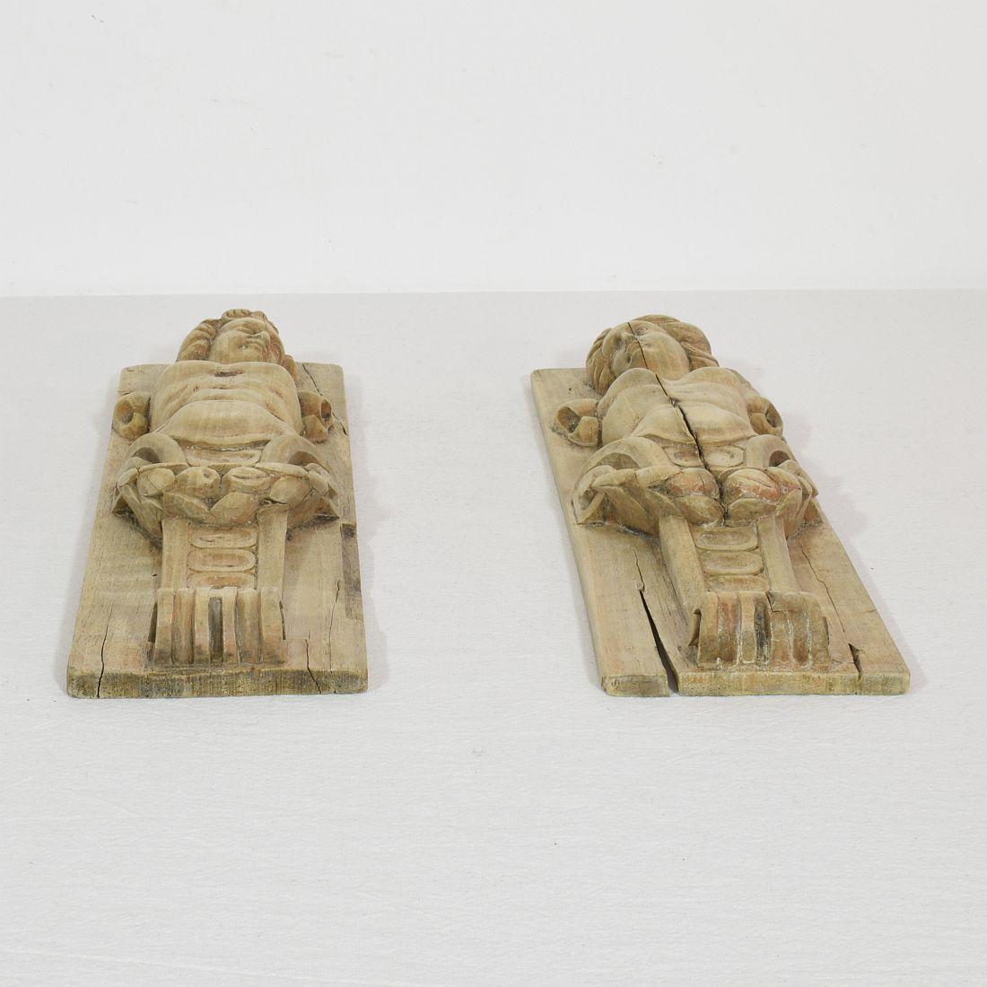 Pair of French 18th Century Carved Wooden Baroque Panels with Caryatids 7