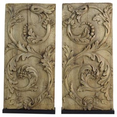 Pair of French 18th Century Carved Wooden Baroque Panels with Curls