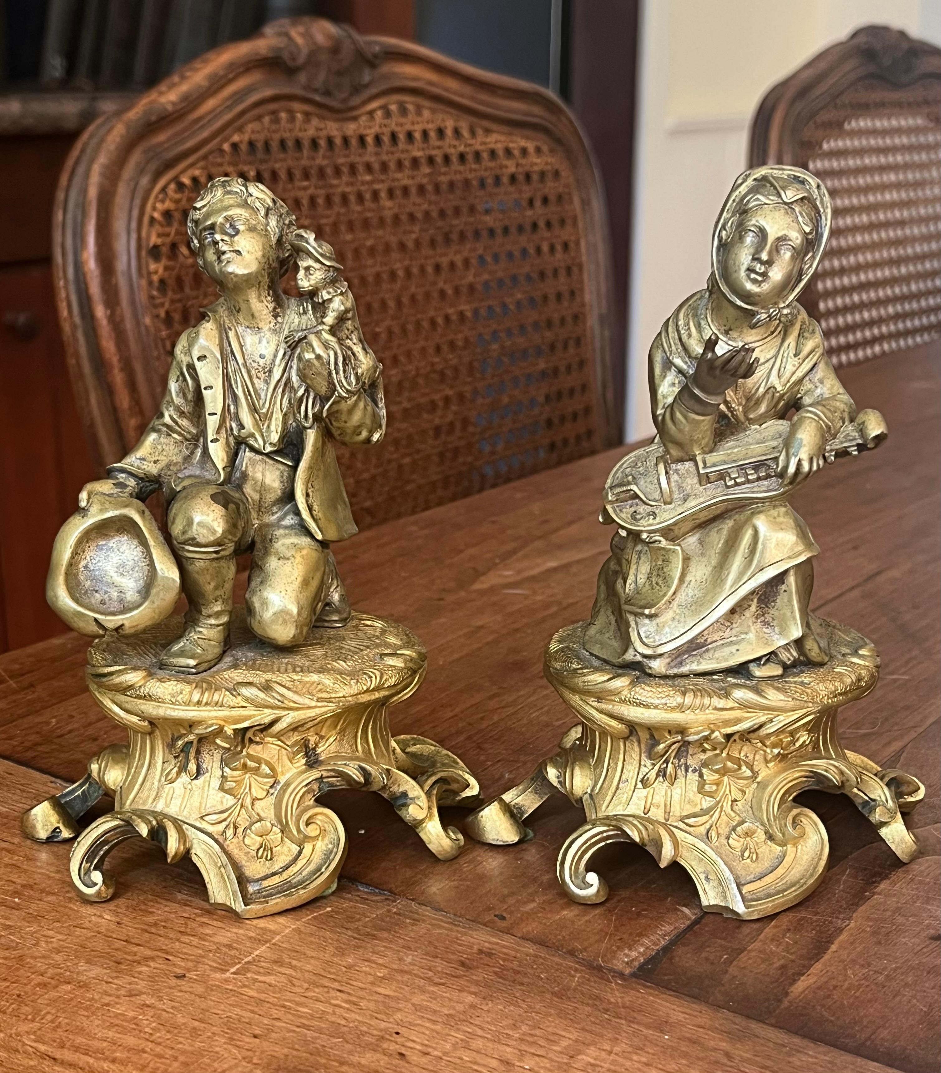 Bronze Pair of French 18th Century Figural Sculptures For Sale