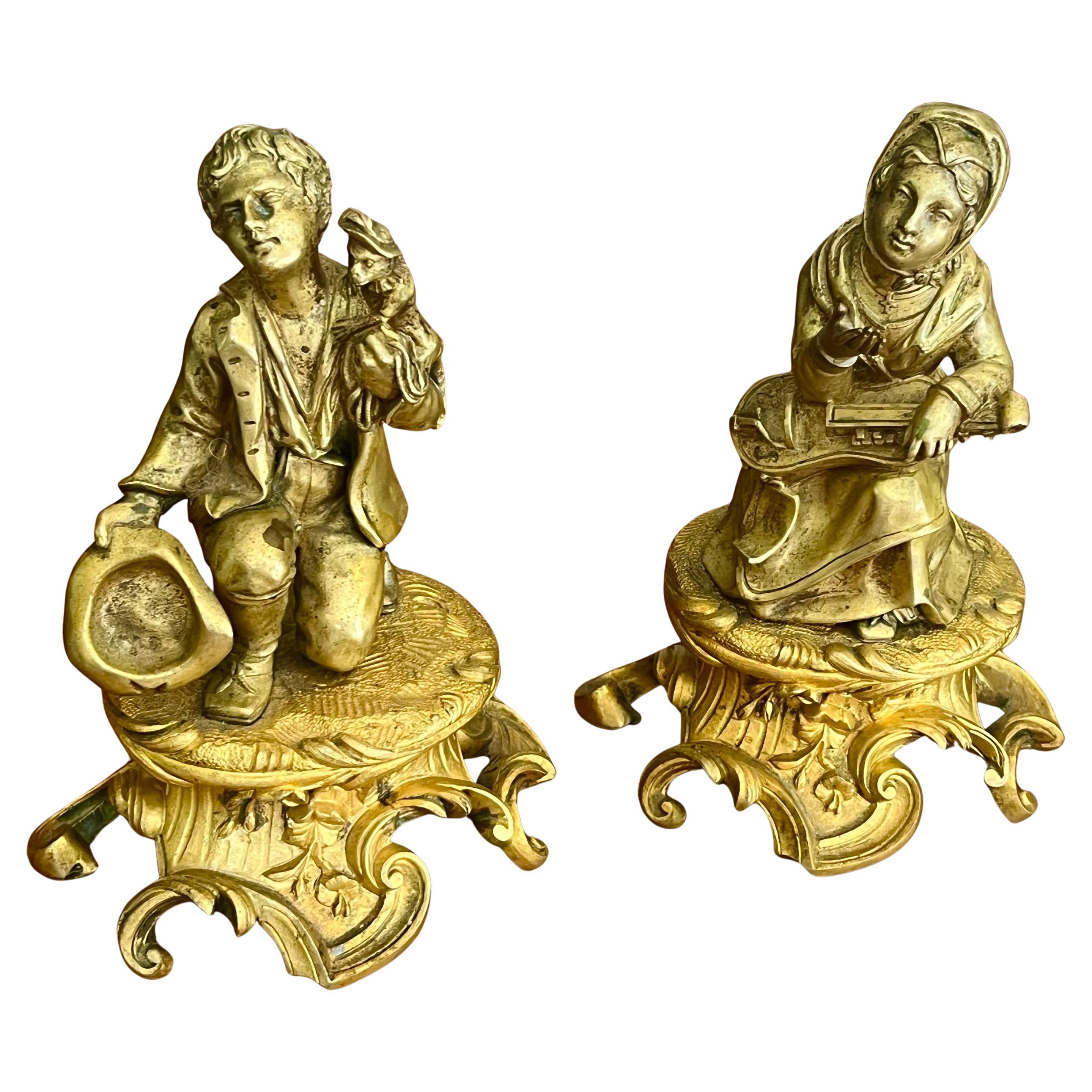 Pair of French 18th Century Figural Sculptures For Sale