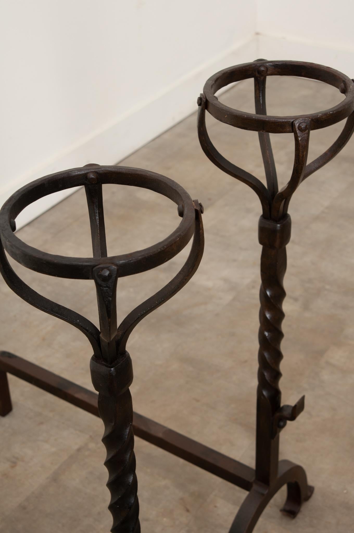 Pair of French 18th Century Forged Iron Andirons 1
