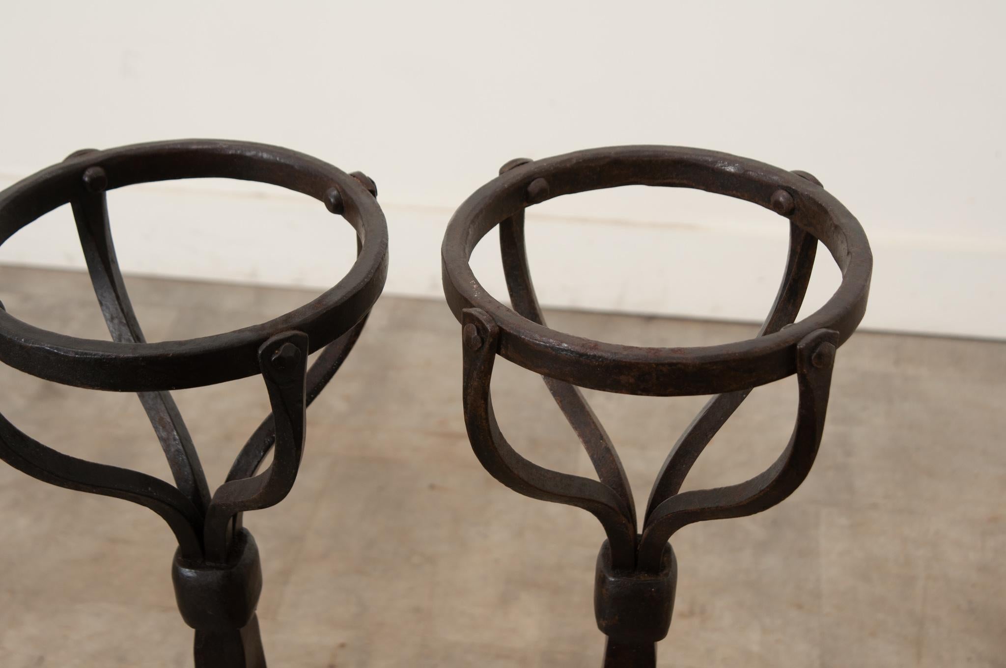 Pair of French 18th Century Forged Iron Andirons 2