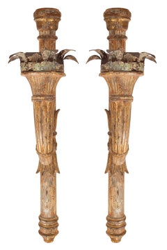 Pair of French 18th-Century Giltwood Torchères with Scrolling Arms