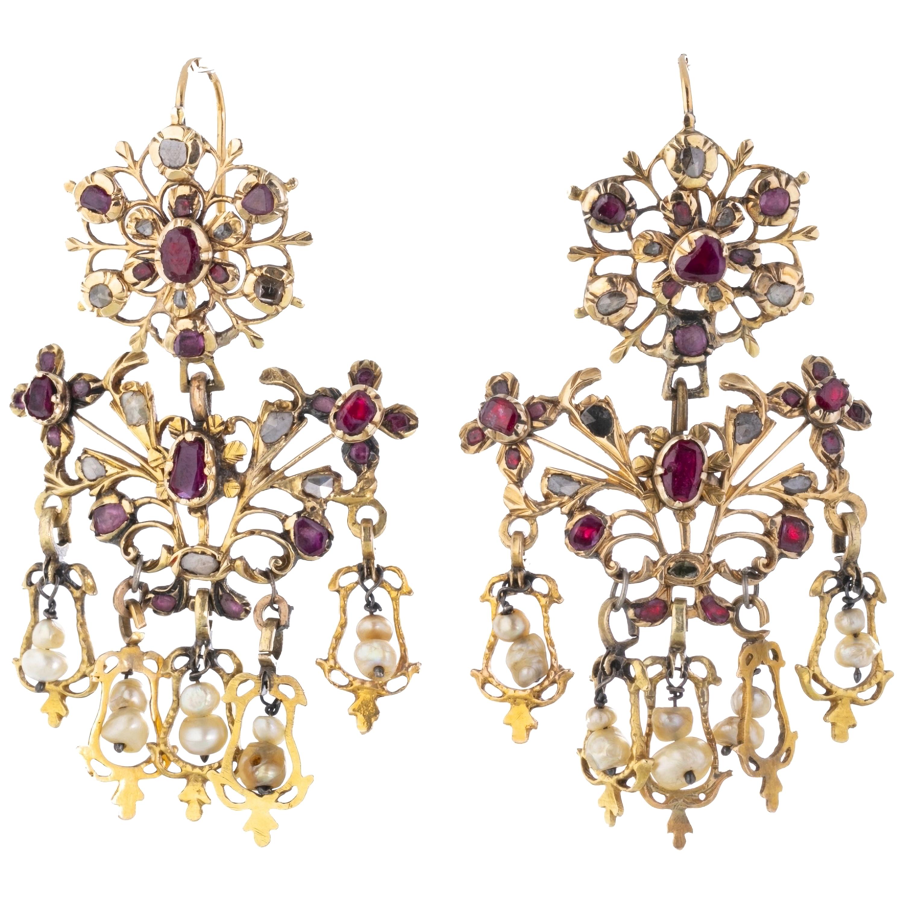 Pair of French 18th Century Gold Earrings