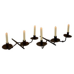 Pair of French, 18th Century Hand Forged Iron Wall Candleholders