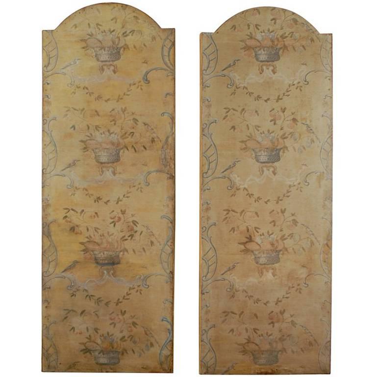 Pair of French 18th Century Hand-Painted Decorative Panels with Fruits and Birds For Sale