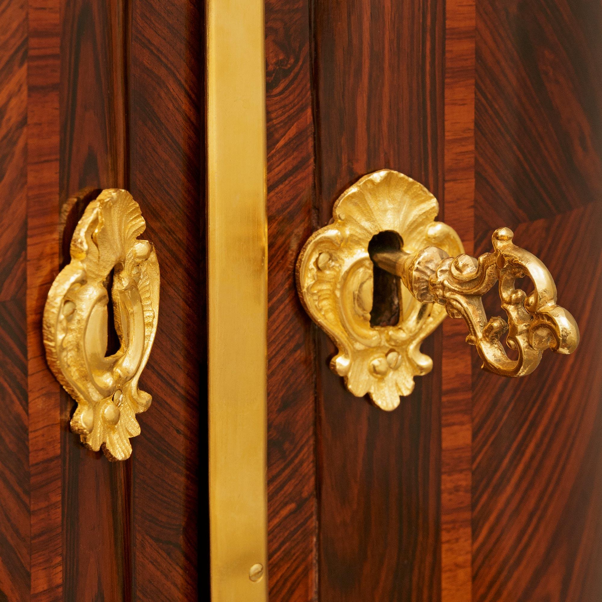 pair of French 18th century Kingwood, Ormolu and Rouge Marble corner cabinets For Sale 3