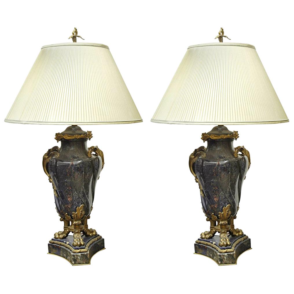 A Pair of French 18th Century Lapis Lazuli Bronze Mounted Cassolettes as Lamps For Sale
