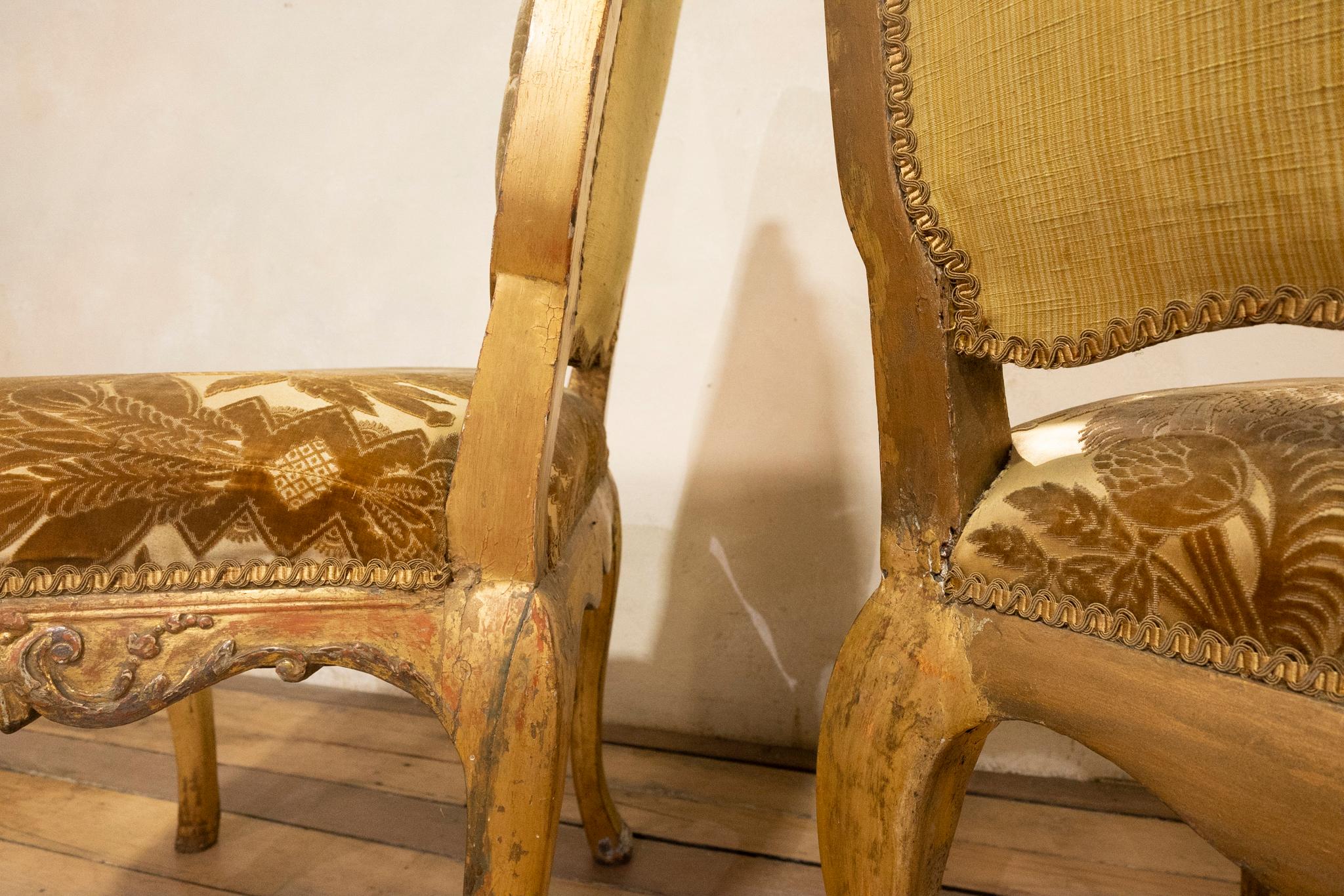 Pair of 18th Century French Louis XV Giltwood Side Chairs Upholstered - Gold  For Sale 8