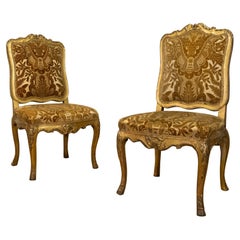 Pair of 18th Century French Louis XV Giltwood Side Chairs Upholstered - Gold