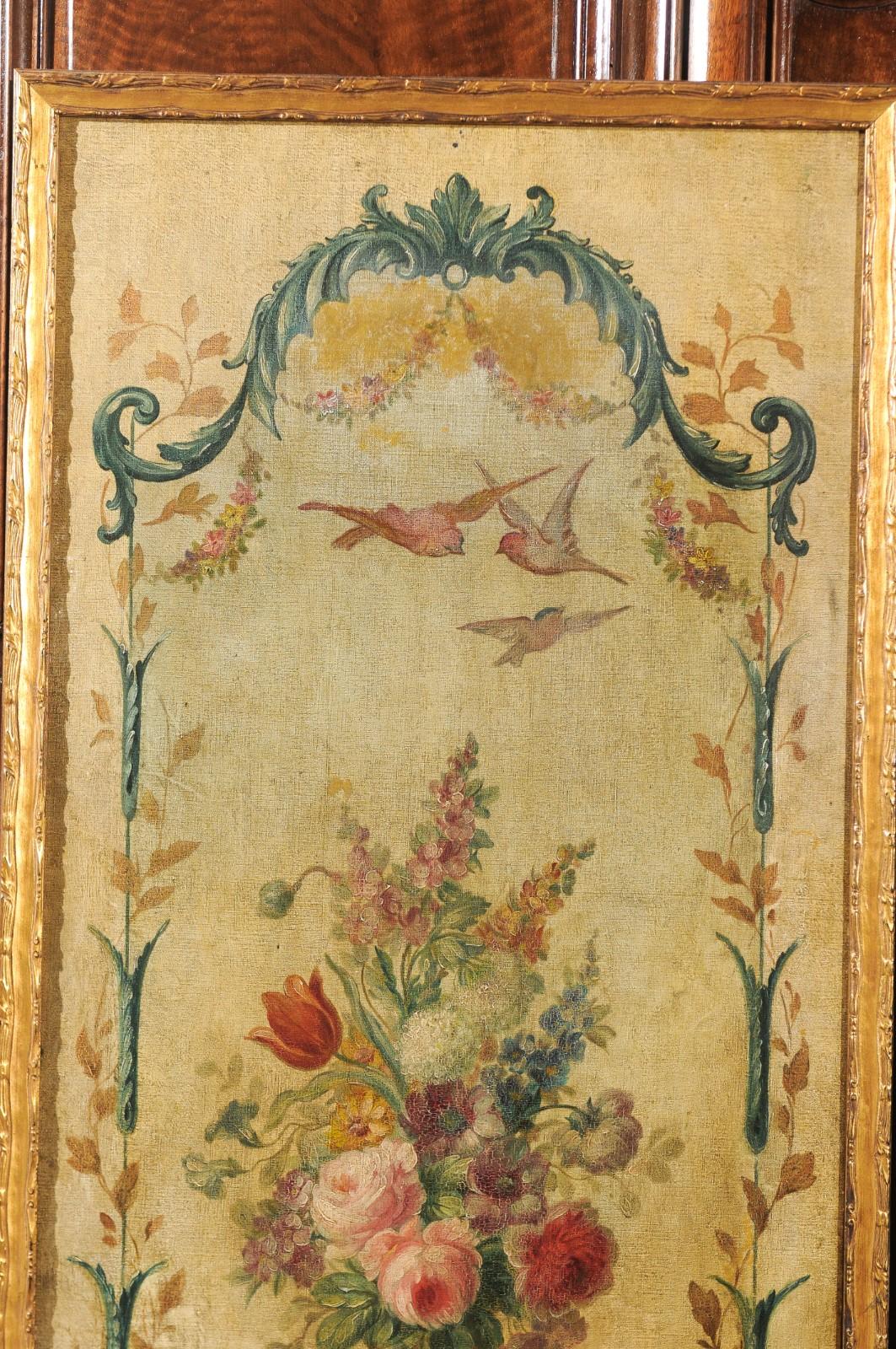 Pair of French 18th Century Louis XV Painted Panels with Floral and Angel Motifs 4