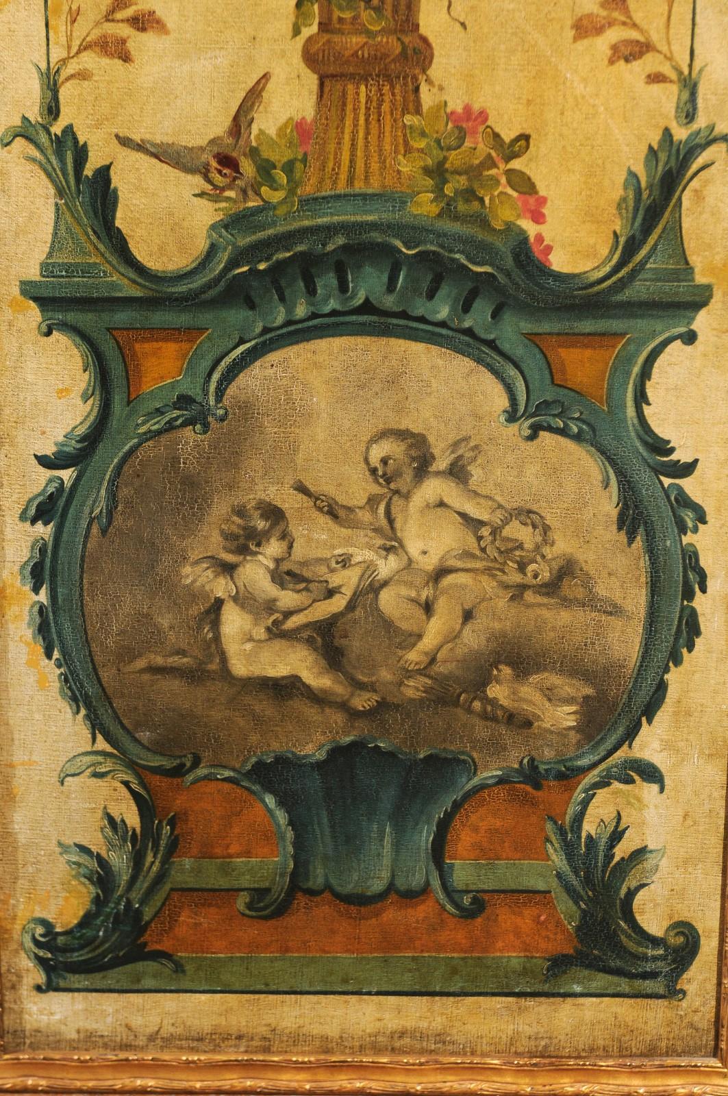 Paar französische Louis XV-Paneele mit Blumen- und Engelsmotiven aus dem 18 (Holz)