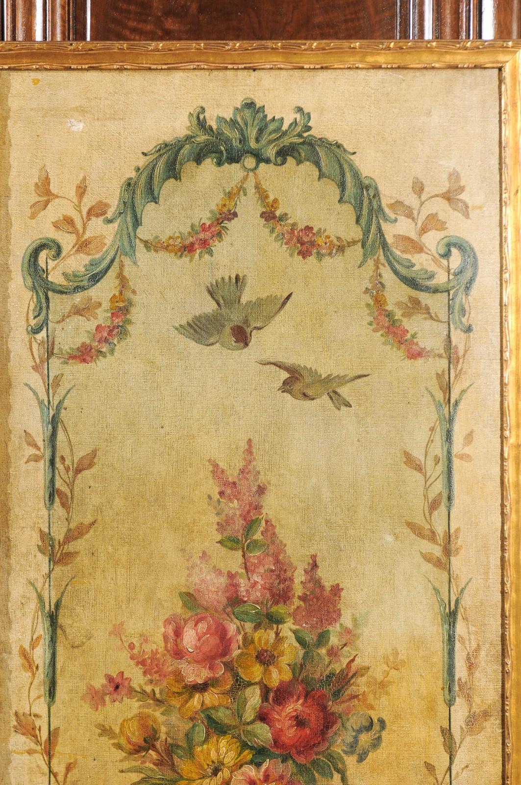 Pair of French 18th Century Louis XV Painted Panels with Floral and Angel Motifs 3