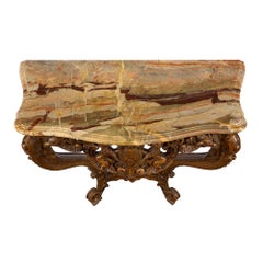 Pair of French 18th Century Louis XV Period Oak and Marble Consoles
