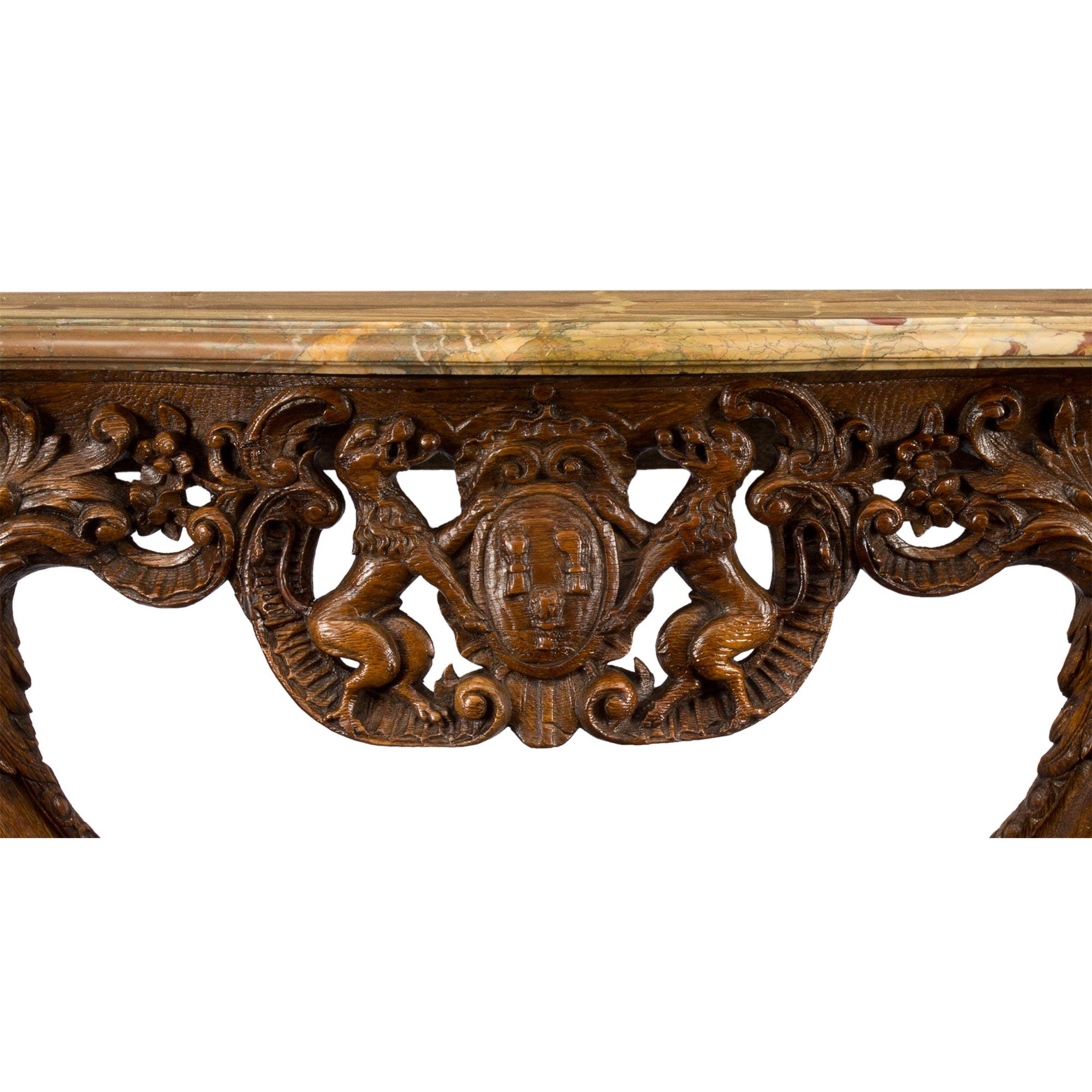 Pair of French 18th Century Louis XV Period Oak and Marble Consoles For Sale 2