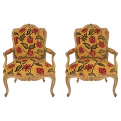 Pair of French 18th Century Louis XV Period Patinated Armchairs