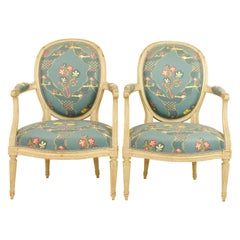 Pair of French 18th Century Louis XVI Painted Wood Armchairs by George Jacob