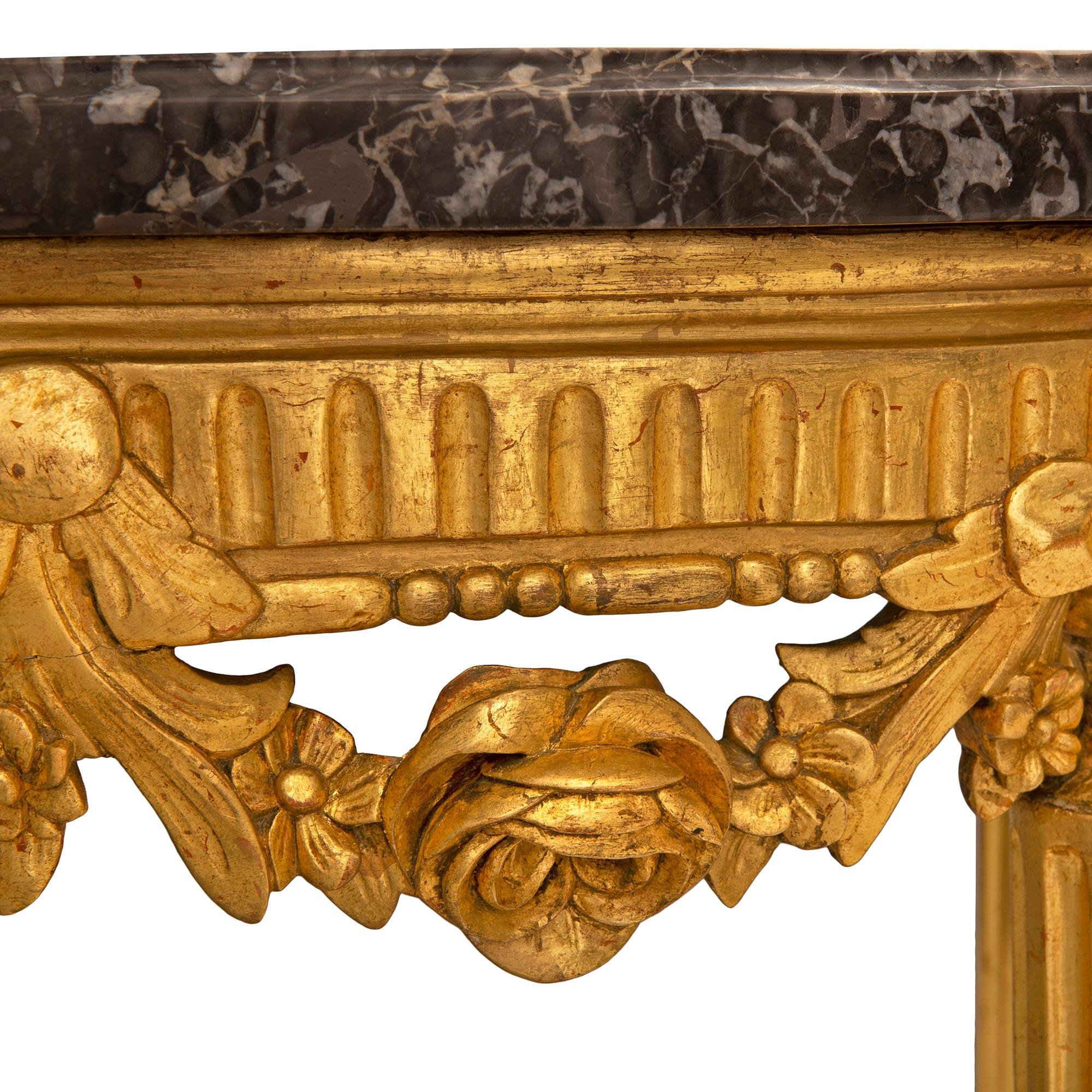 Pair of French 18th Century Louis XVI Period Giltwood and Marble Consoles For Sale 3