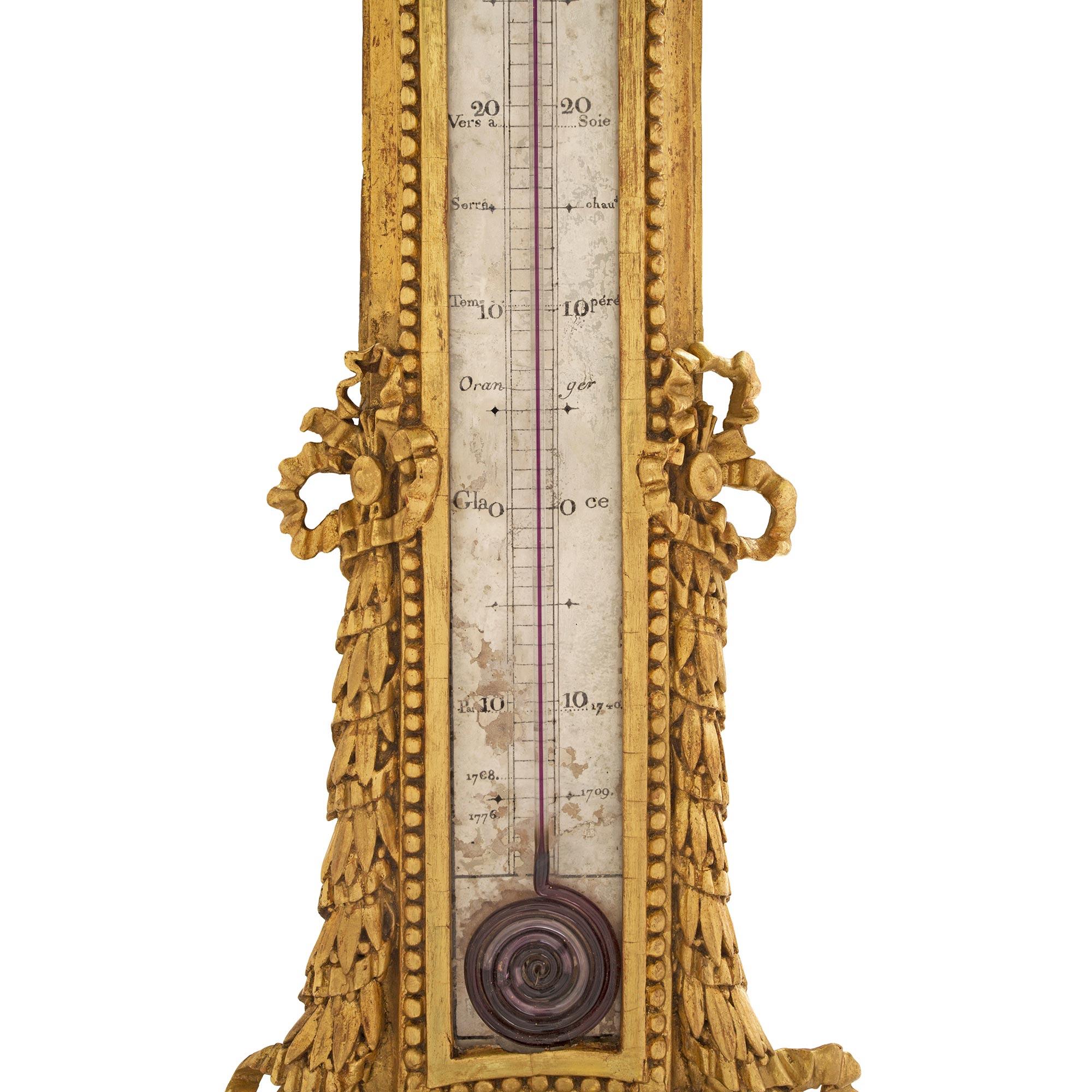 18th Century and Earlier Pair of French 18th Century Louis XVI Period Giltwood Thermometers and Barometer