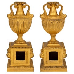 Pair of French 18th Century Louis XVI Period Ormolu Fireplace Chenets/Andirons