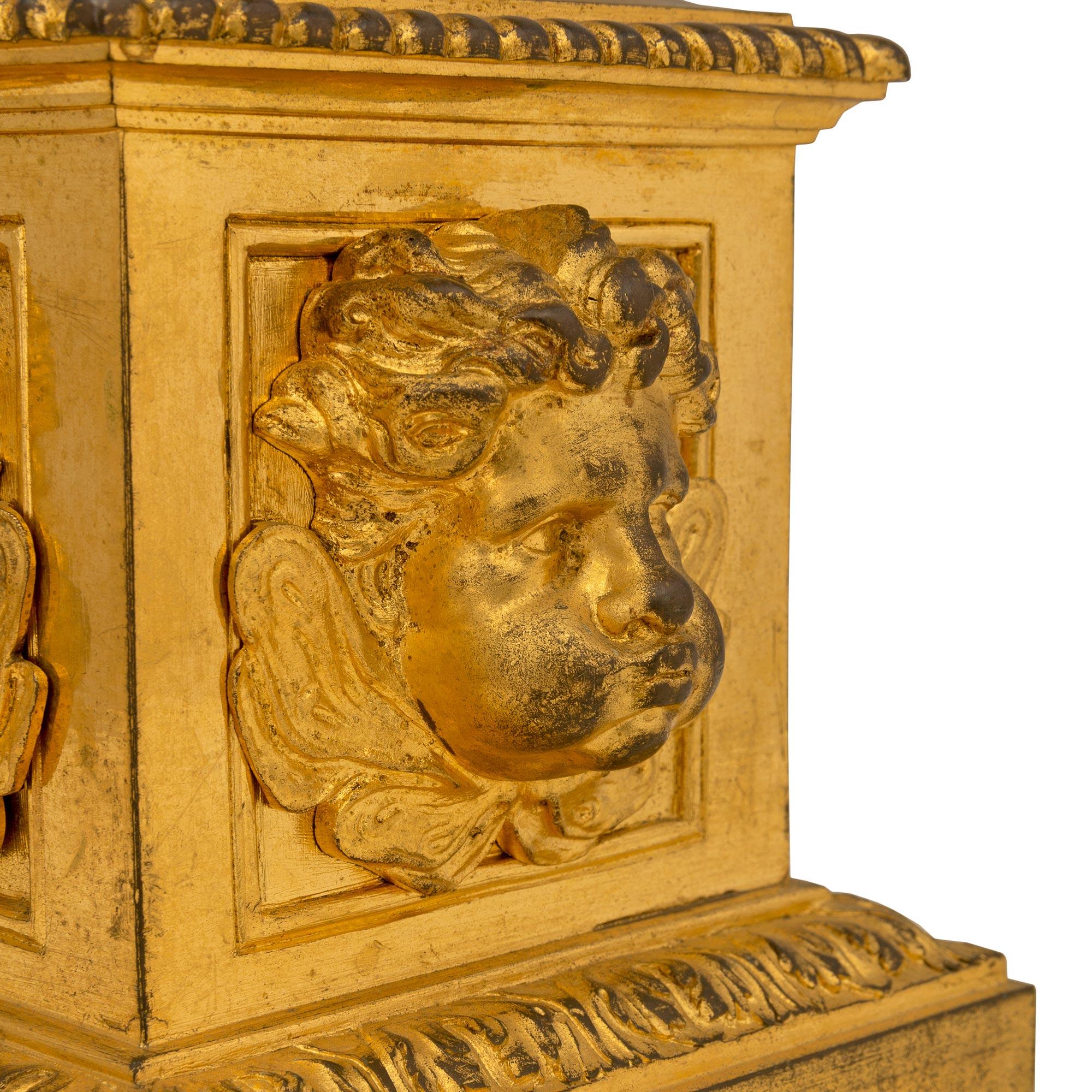 Pair of French 18th Century Louis XVI Period Ormolu Fireplace Chenets/Andirons For Sale 3