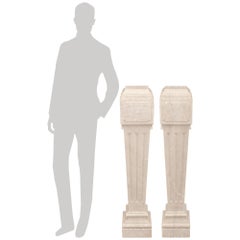 pair of French 18th century Louis XVI Period white Carrara marble pedestals