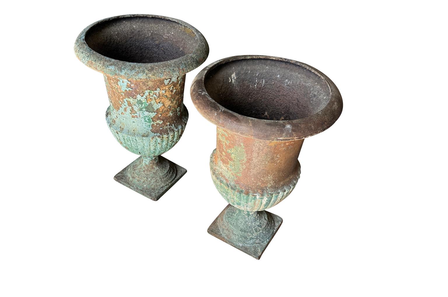 Pair Of French 18th Century Medici Urns In Good Condition For Sale In Round Top, TX