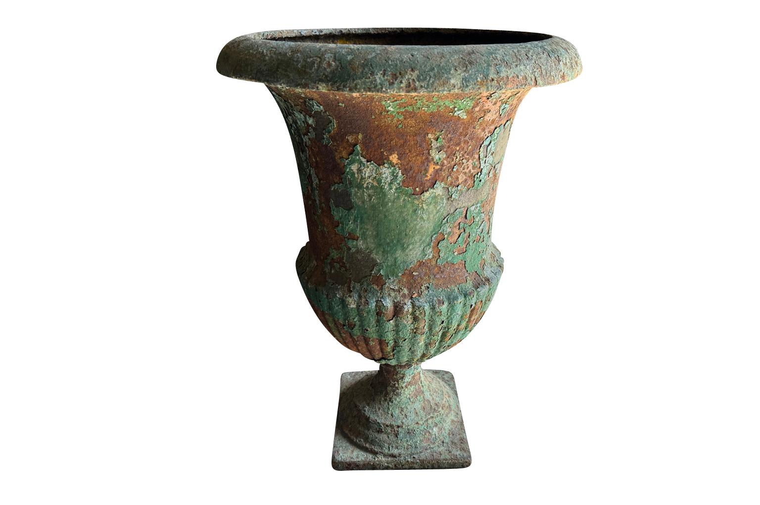 Iron Pair Of French 18th Century Medici Urns For Sale