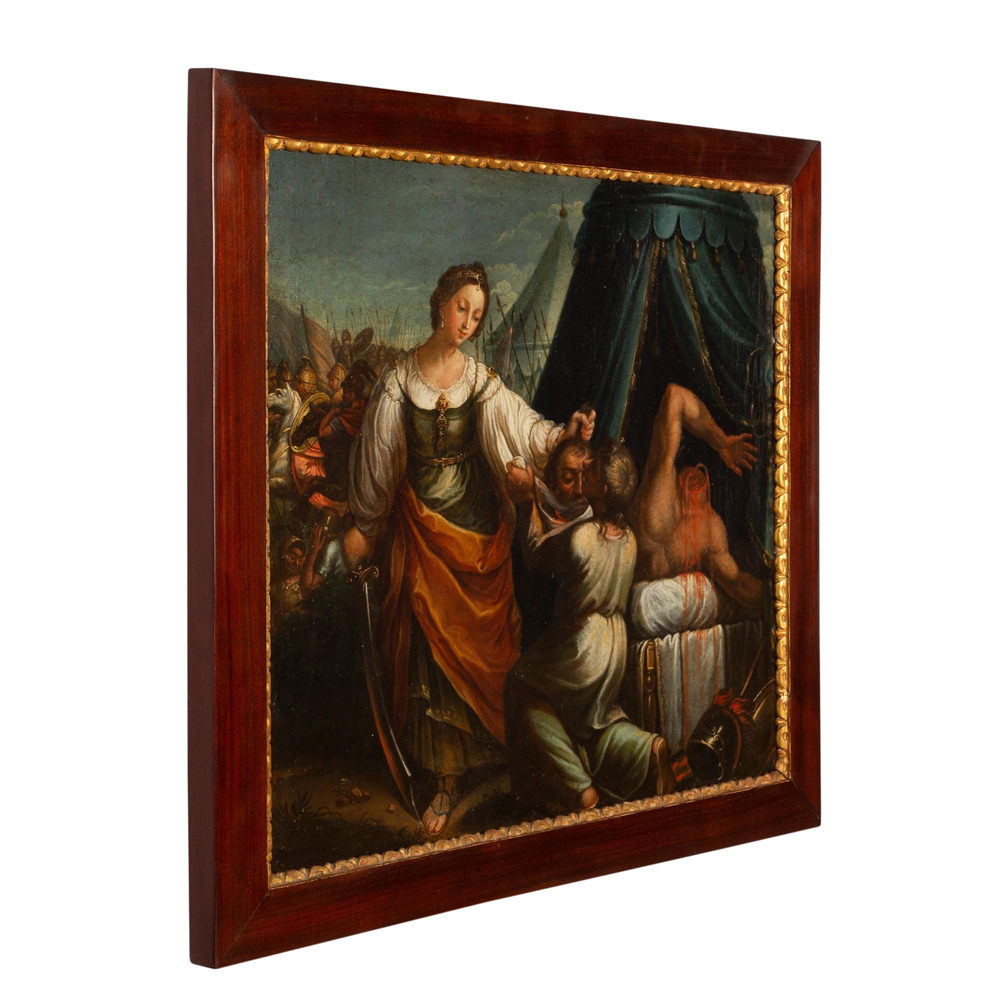 18th Century and Earlier Pair of French 18th Century Oil on Canvas in Mahogany and Giltwood Frames For Sale