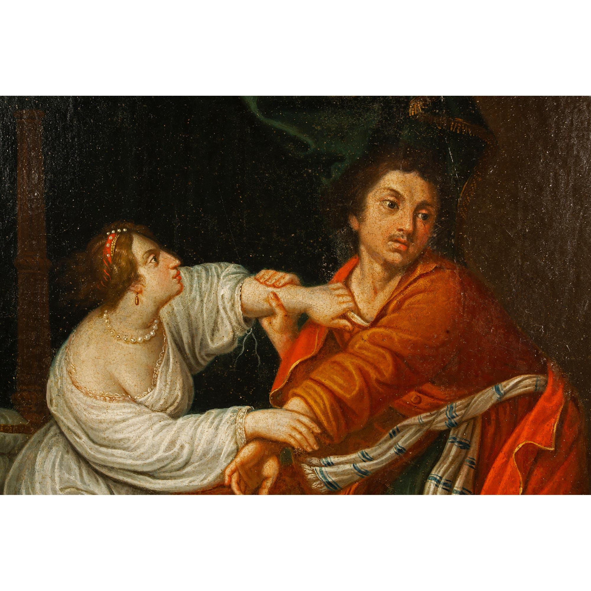Pareja de óleos sobre lienzo franceses del siglo XVIII en marcos de caoba y madera dorada siglo XVIII y antes en venta