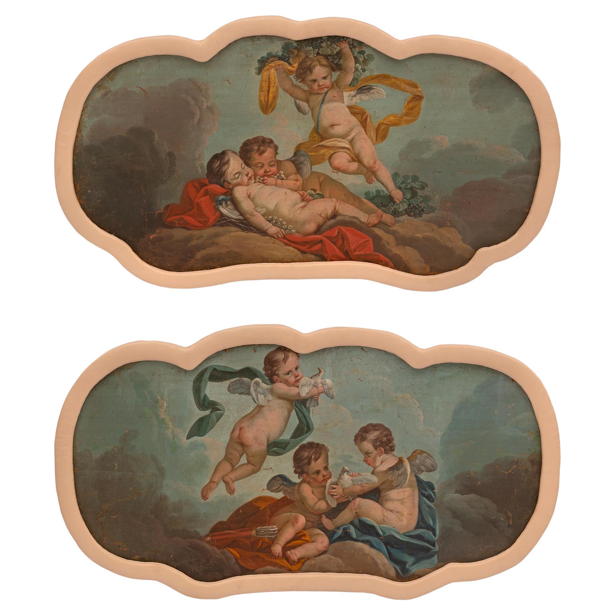 Pair of French 18th Century Oil on Canvas Paintings For Sale