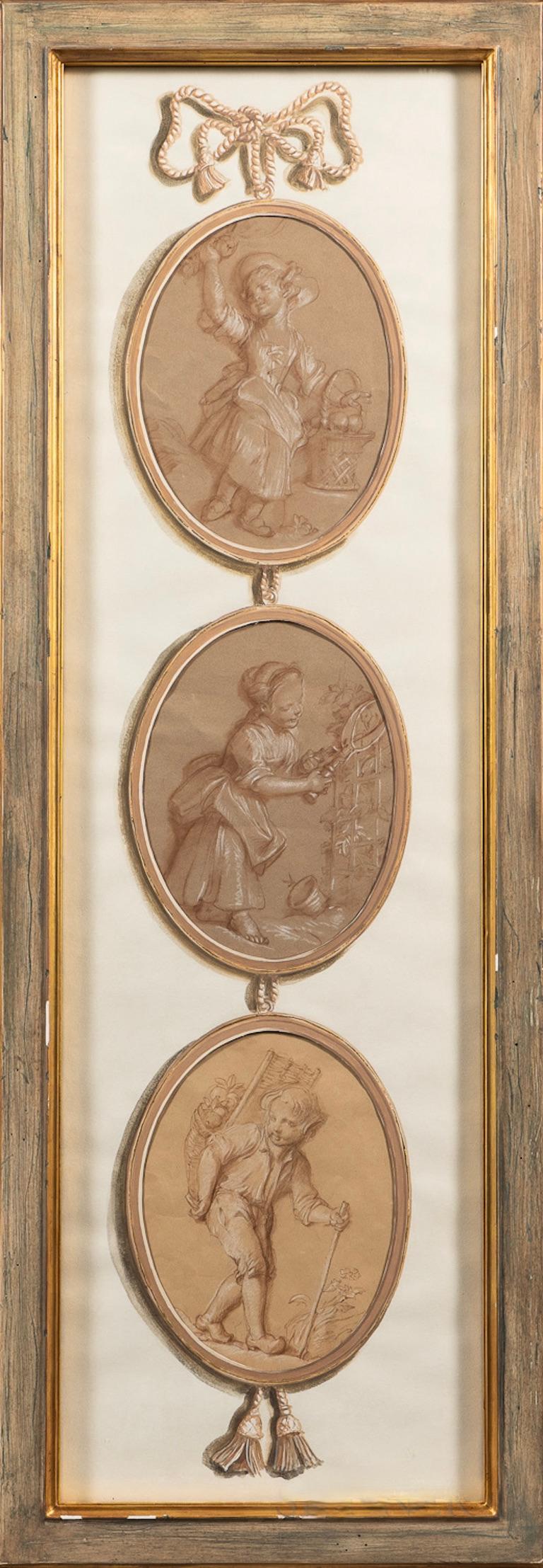 Louis XV Pair of French 18th Century Old Master Style Drawings in Trompe l'Oeil  For Sale