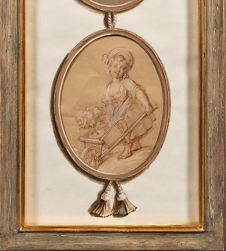 20ième siècle Paire de dessins en trompe-l'œil de style maître ancien français du XVIIIe siècle en vente
