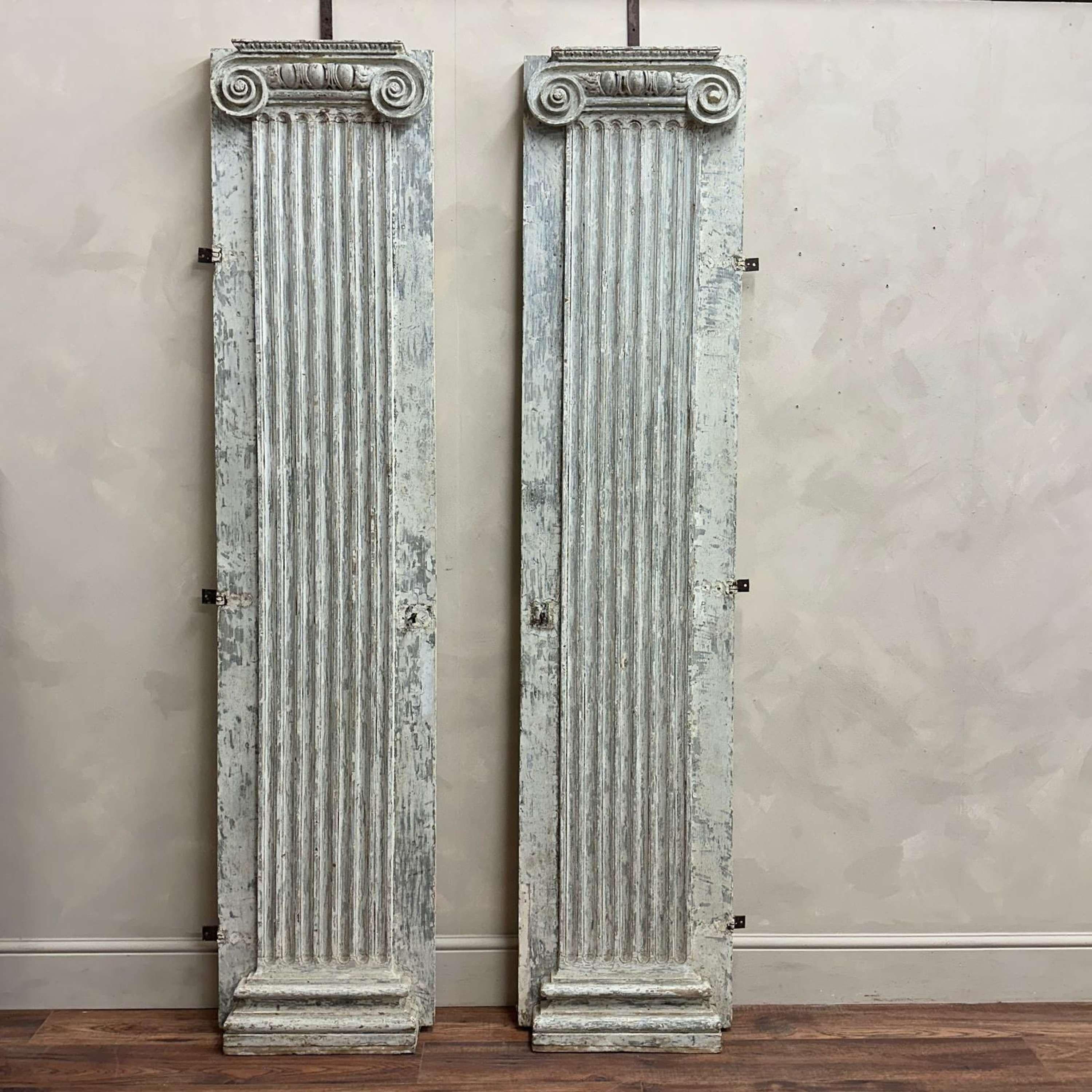 Hand-Carved Pair of French 18th Century Original Painted Columns and Capitals