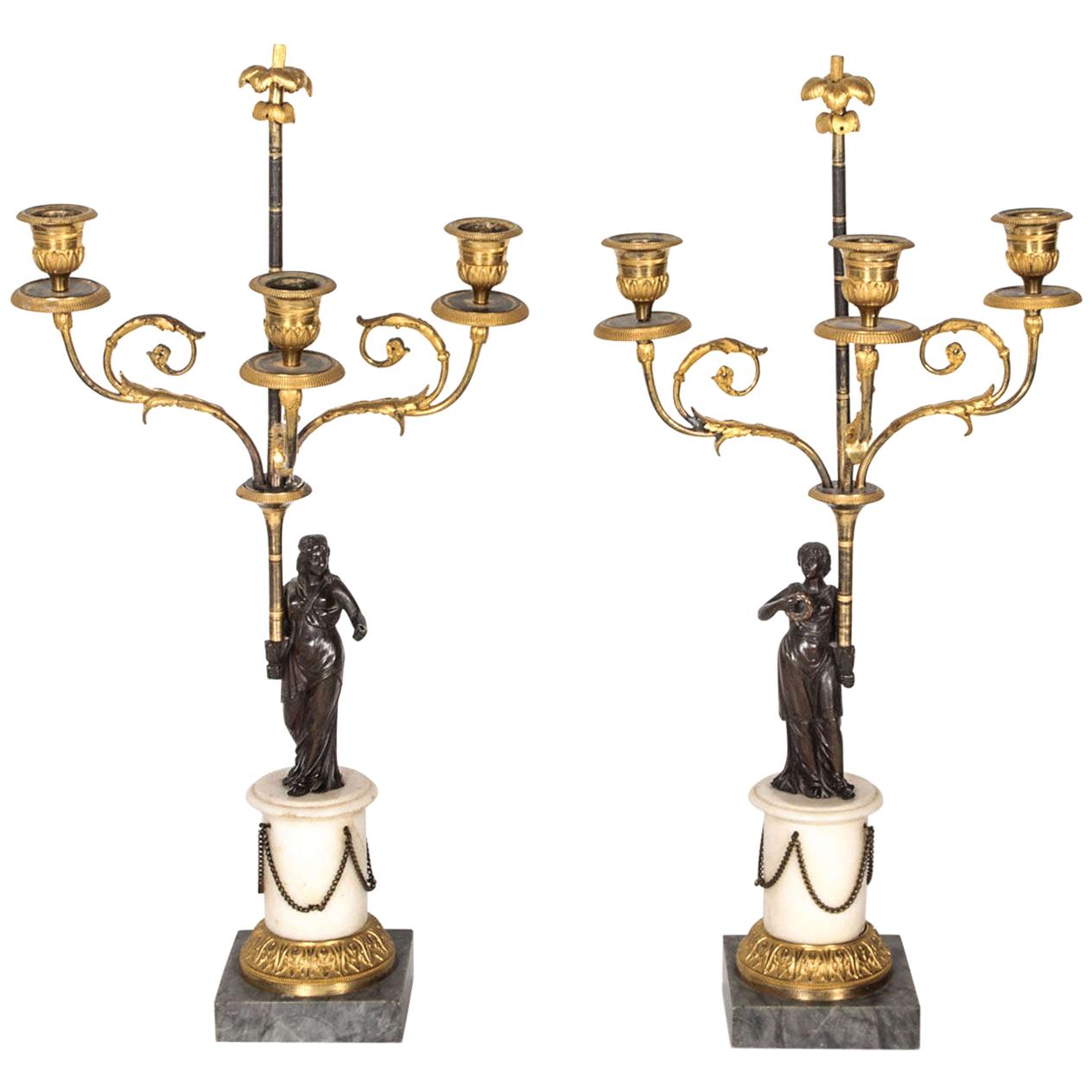 Pair of French 18th Century Ormulu Gilded Bronze Candelabra
