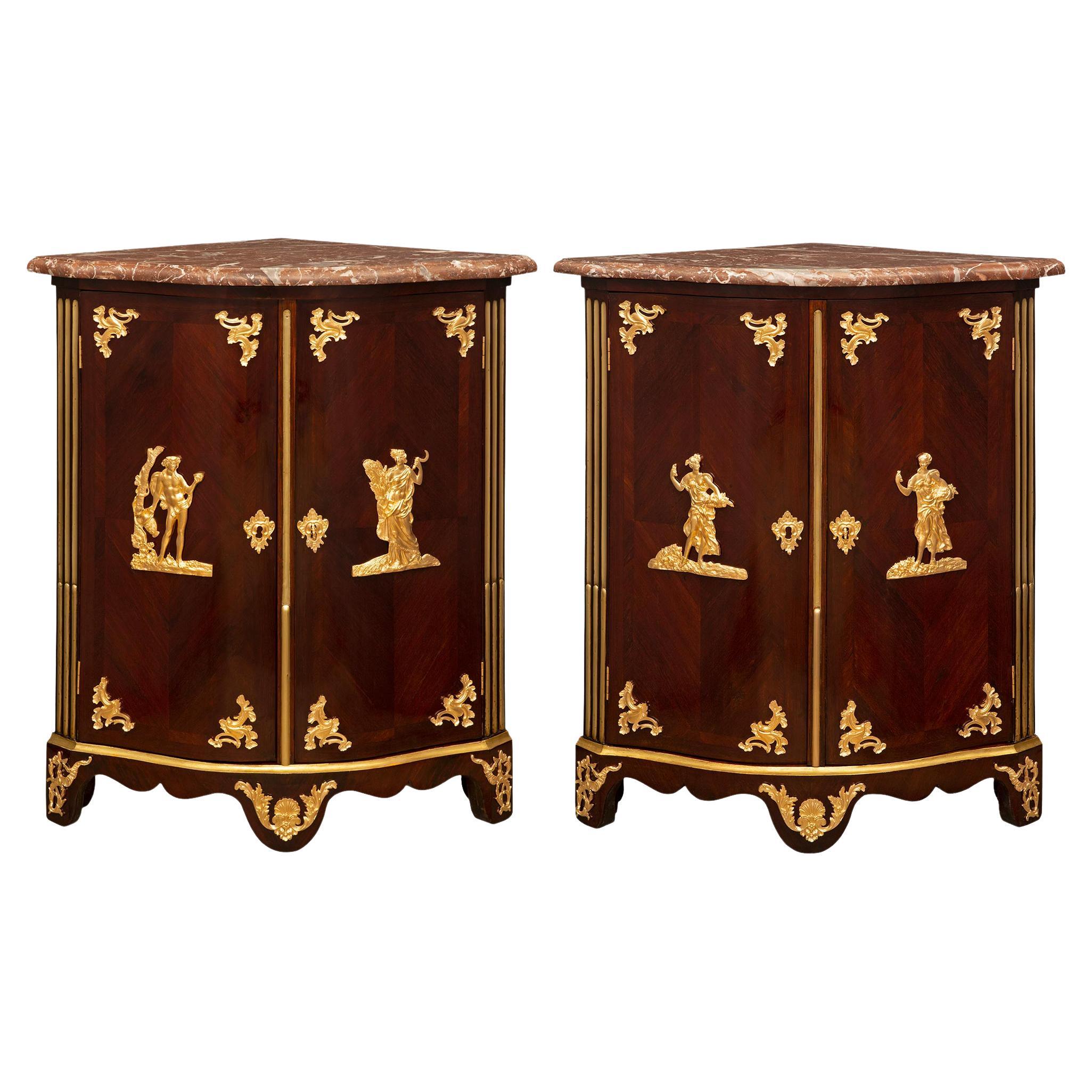 Pair of French 18th Century Régence Period Corner Cabinets Stamped Saunier For Sale