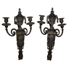 Pair of Louis XVI Bronze Sconces, French Antique Lighting, Circa 1790