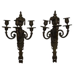 Pair of Louis XVI Bronze Sconces, French Antique Lighting, Circa 1790