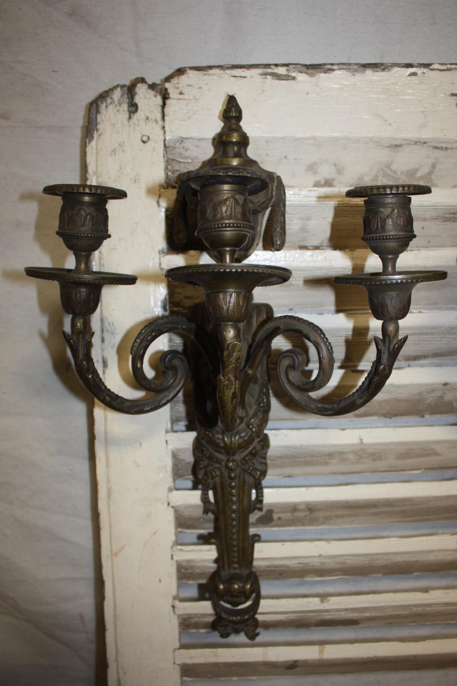 Bronze Pair of French 18th Century Sconces For Sale