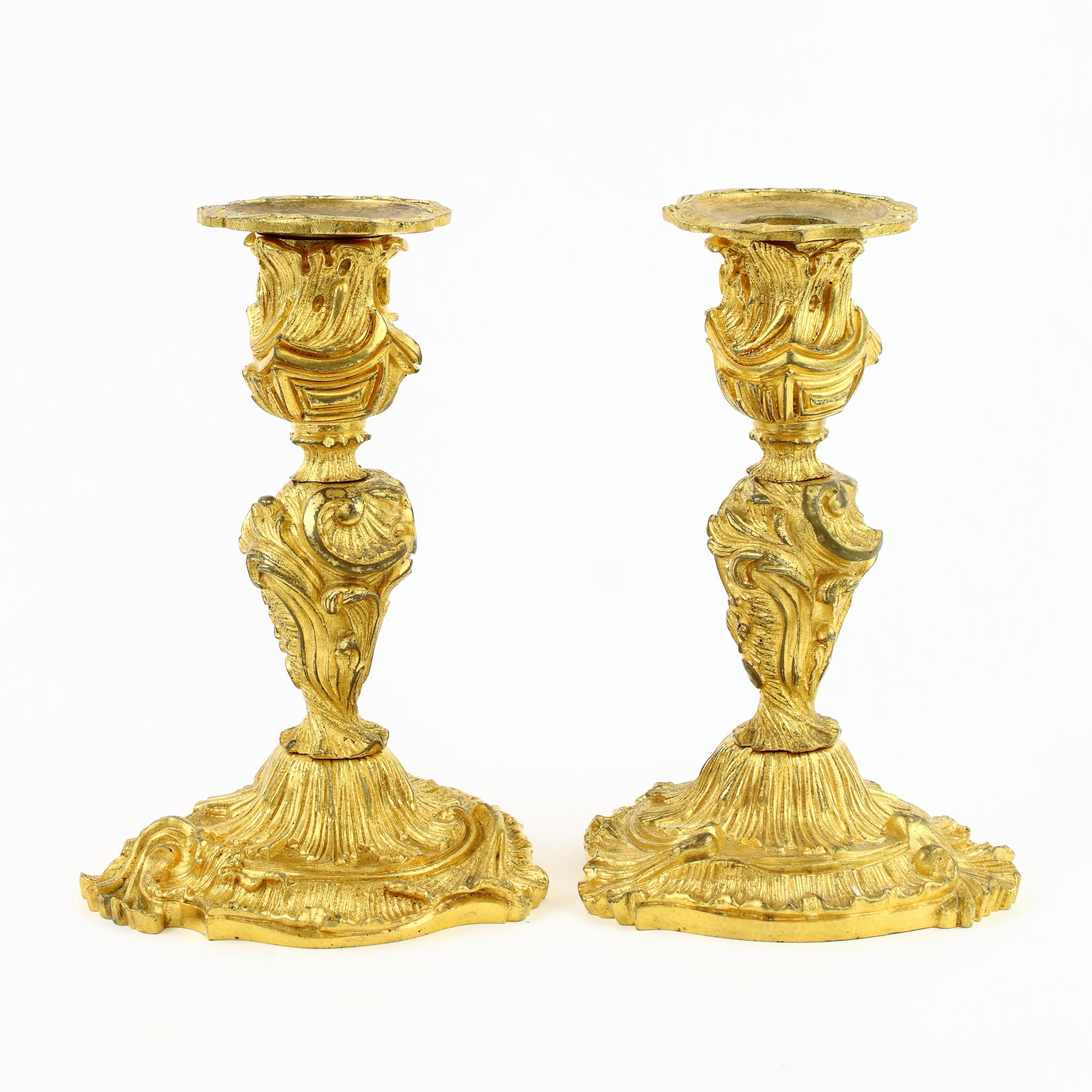 Pair of French 18th Century Small Louis XV Gilt Bronze Candlesticks 2