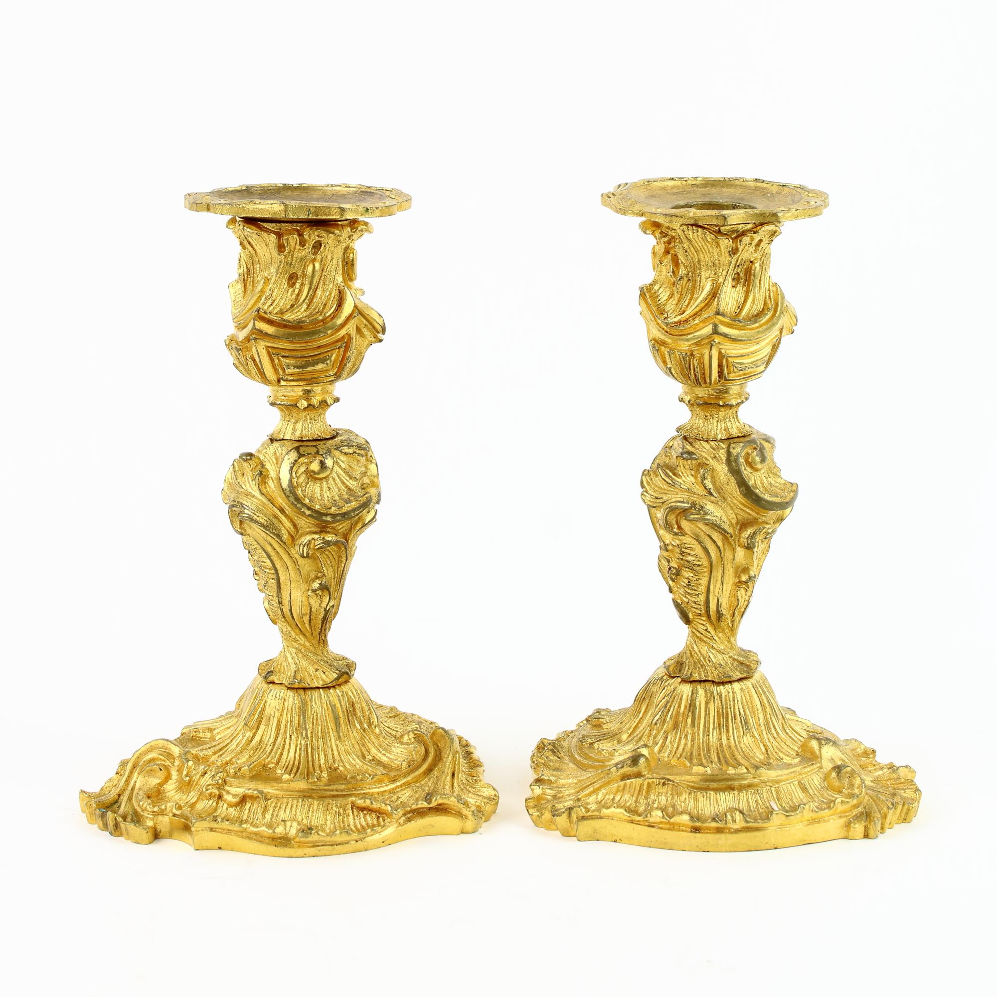 Pair of French 18th Century Small Louis XV Gilt Bronze Candlesticks 3