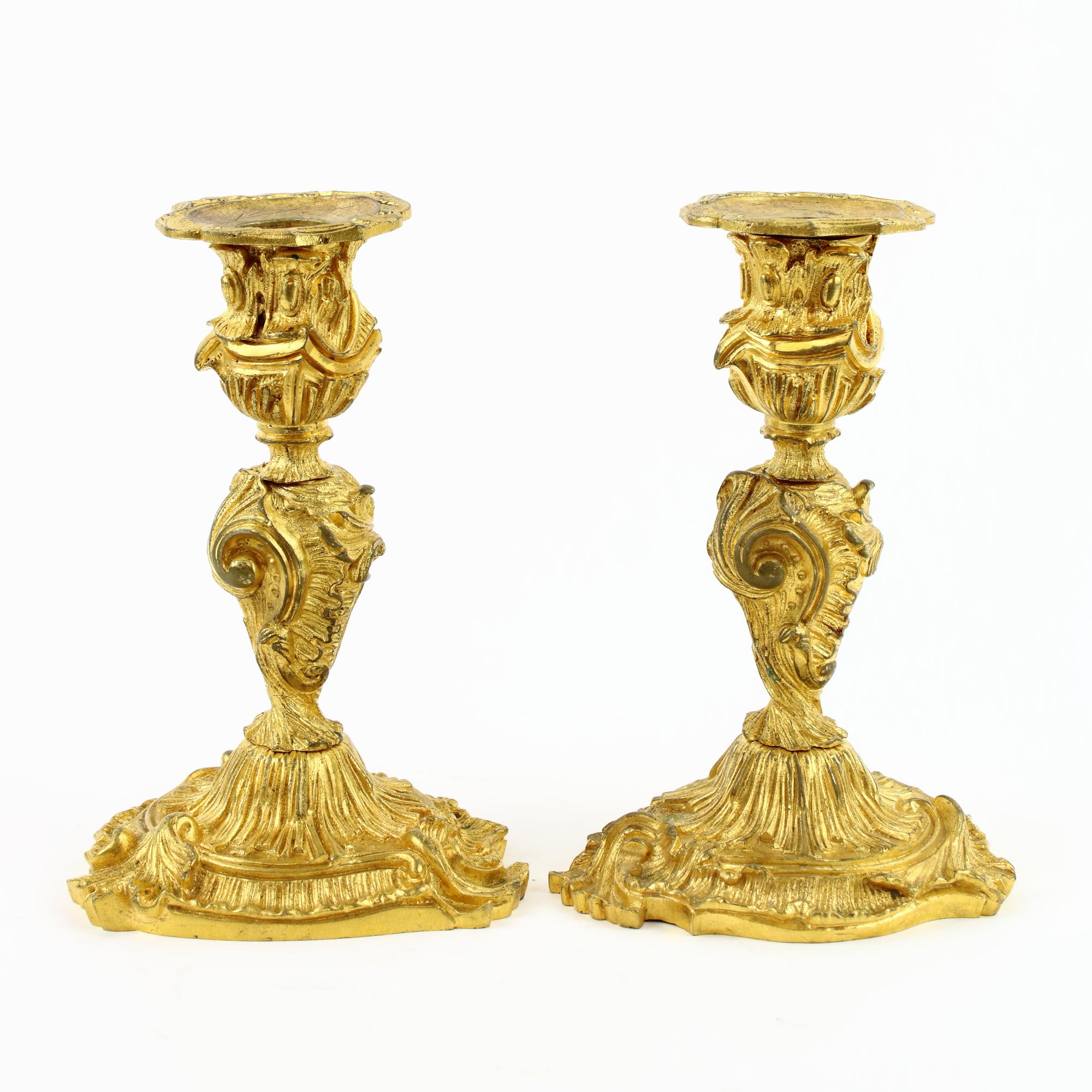 Pair of French 18th Century Small Louis XV Gilt Bronze Candlesticks 5