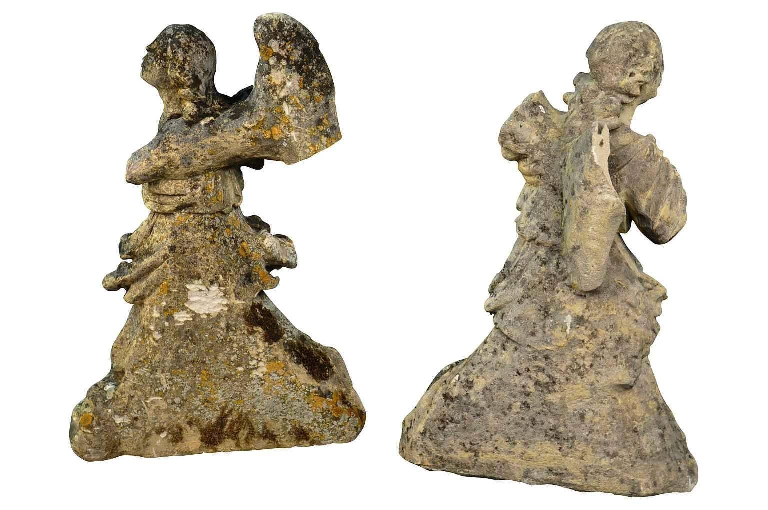 Pair of French 18th Century Stone Angels 1