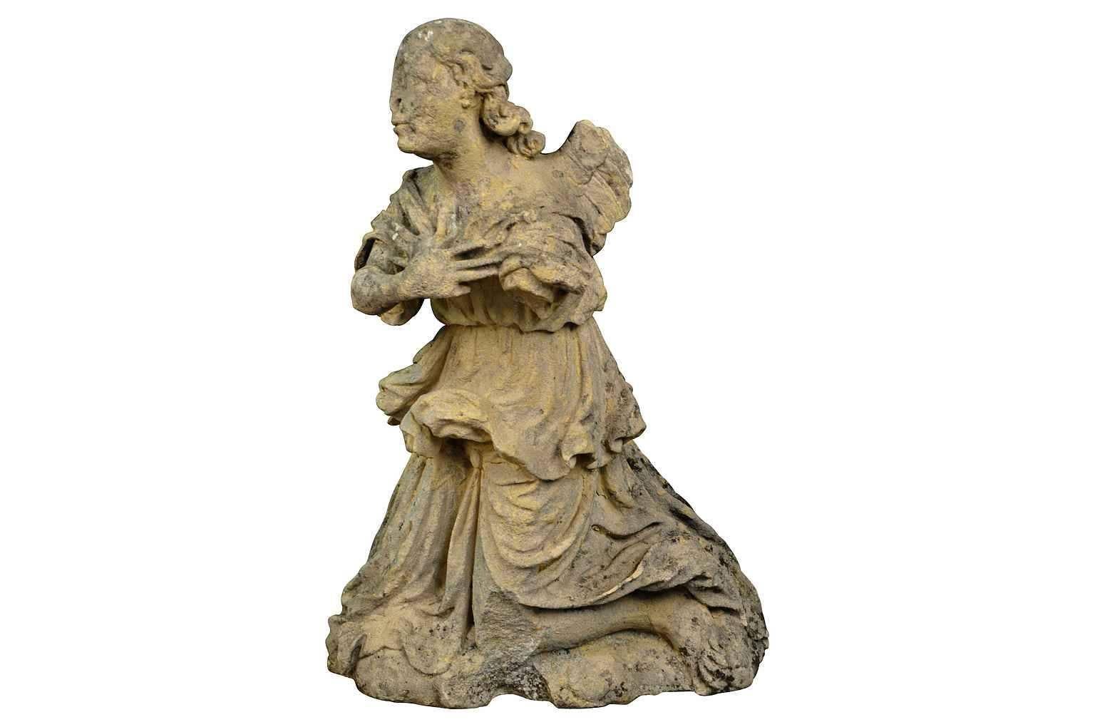 Pair of French 18th Century Stone Angels 5