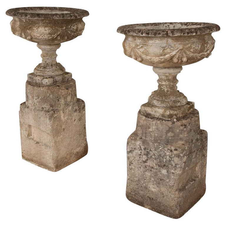 Pair of French 18th Century Stone Planters For Sale at 1stDibs
