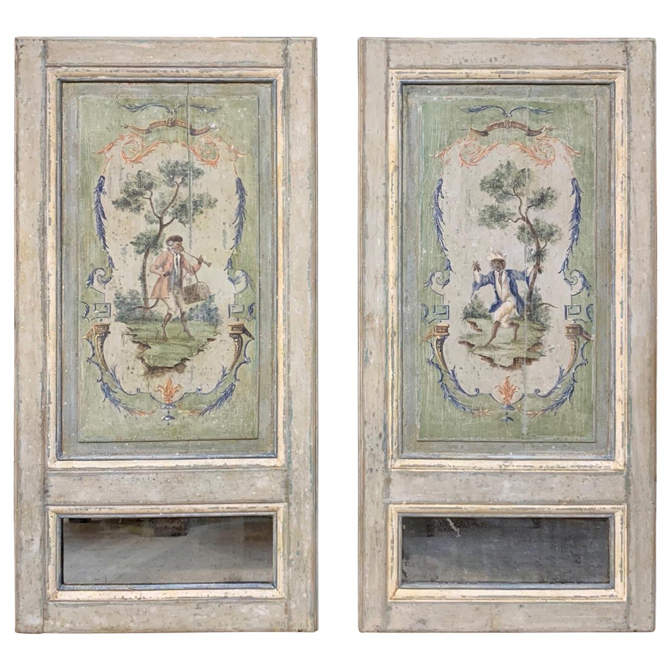 Pair of French 18th Century Trumeau Panels with Monkeys