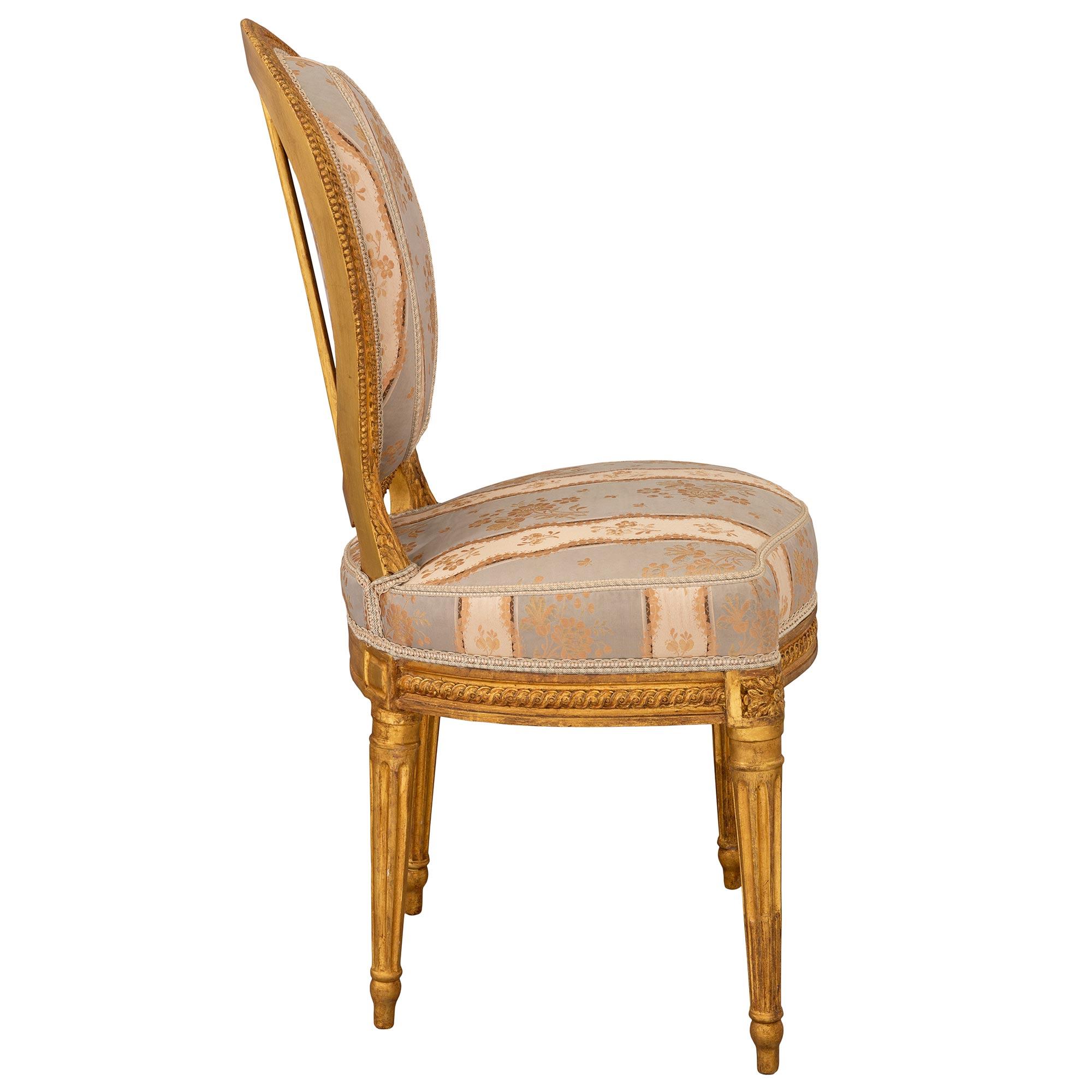 Pair of French 18th Louis XVI Period Giltwood Side Chairs In Good Condition In West Palm Beach, FL
