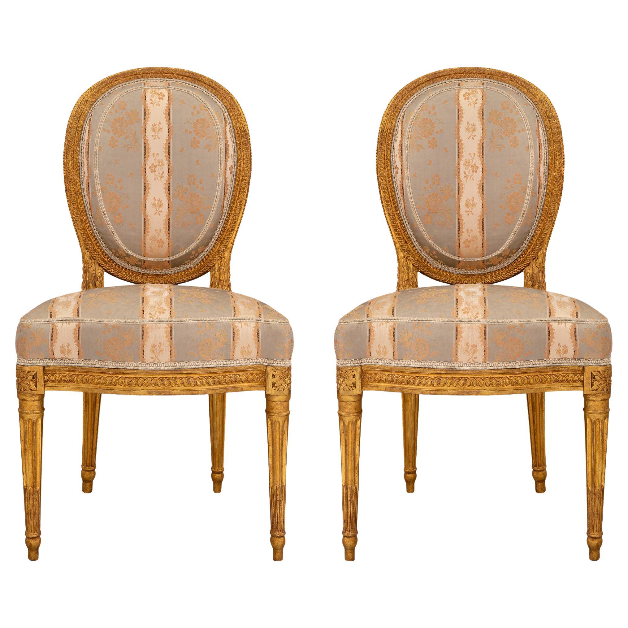 Pair of French 18th Louis XVI Period Giltwood Side Chairs