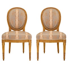 Pair of French 18th Louis XVI Period Giltwood Side Chairs